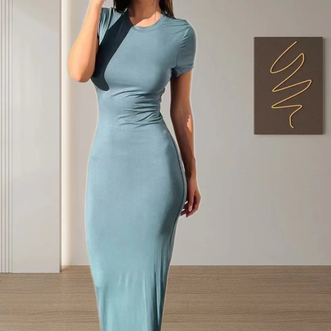 TrenLux Wear Women's Polyester-Elastane Long Sleeve Bodycon Floor-Length Evening Dress The Glow Sanctuary