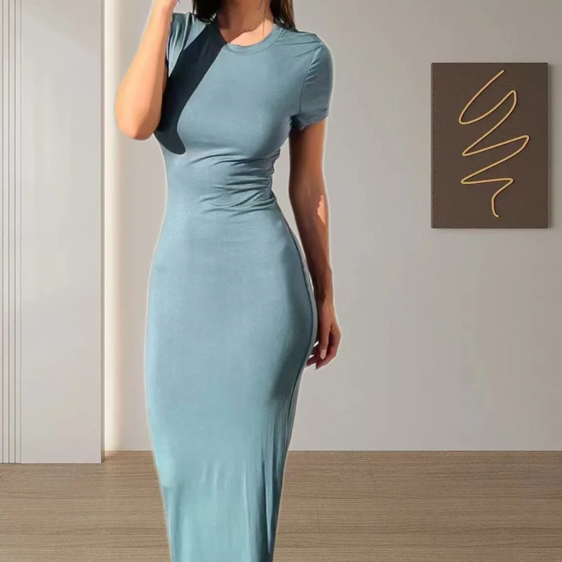 TrenLux Wear Women's Polyester-Elastane Long Sleeve Bodycon Floor-Length Evening Dress The Glow Sanctuary