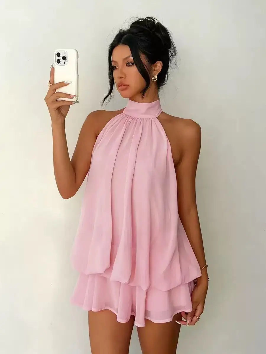 TrendLux Women's Polyester Backless Slim-Fit A-Line Beach Dress