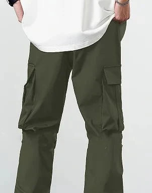 Men's loose straight cargo pants by TrendLux Wear with multi-pocket design, suitable for workwear, shown in a neutral color.