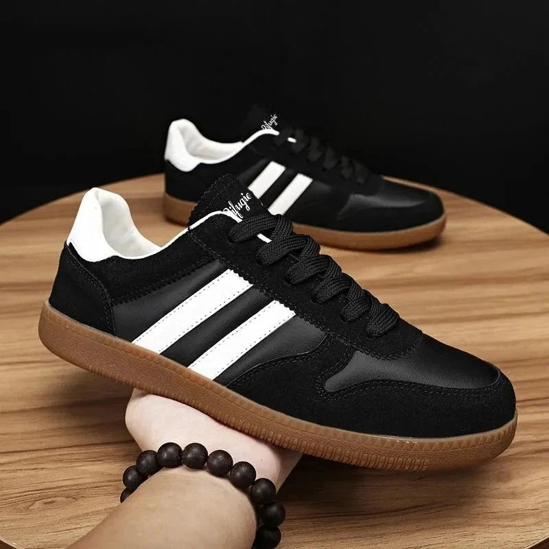 Men's thick-sole board sneakers by TrendLux Wear featuring striped casual design and stylish comfort.