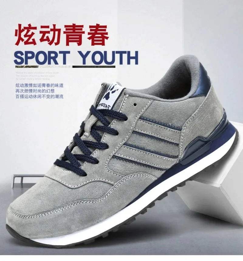 Men's luxury suede running sneakers by TrendLux Wear, breathable and anti-odor sport shoes with stylish design and cushioned soles.