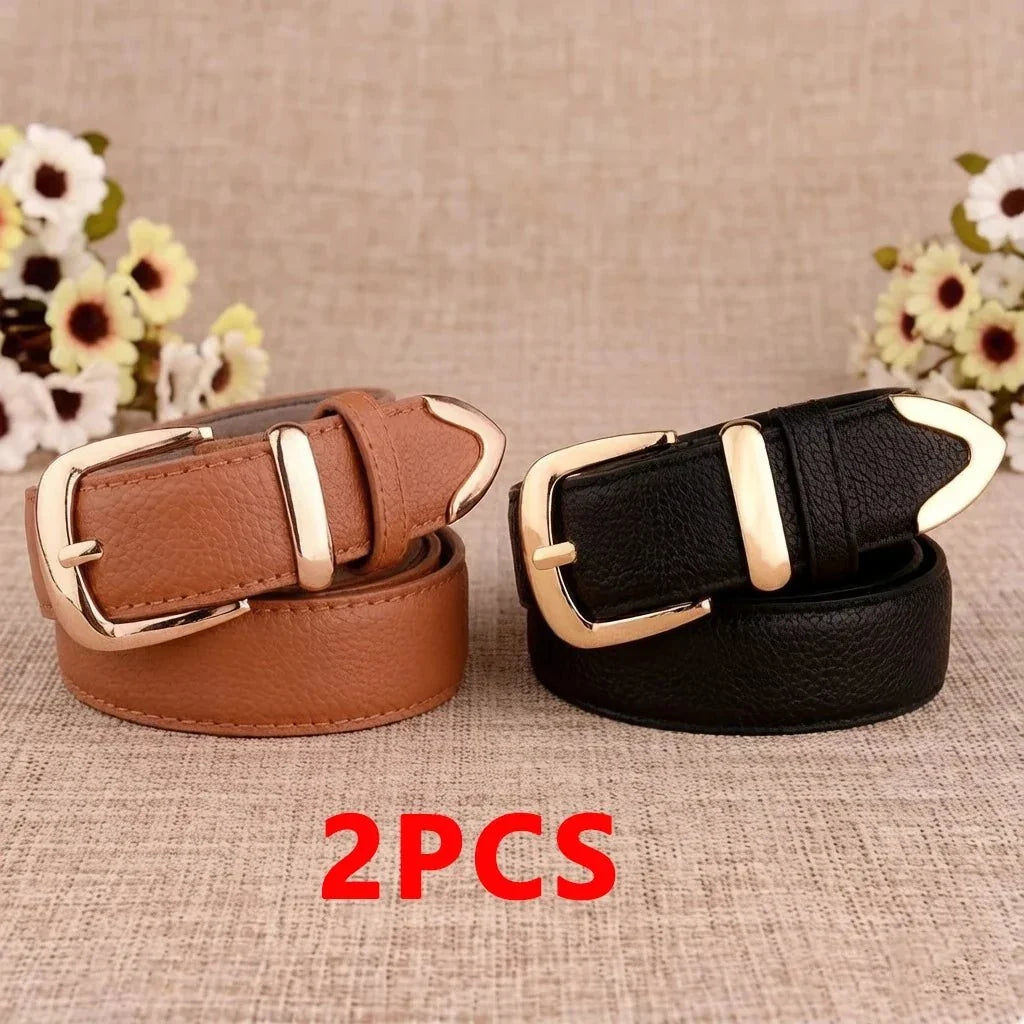 Women's vintage pin buckle belt made of PU leather from TrendLux Wear, featuring a classic trouser belt design.