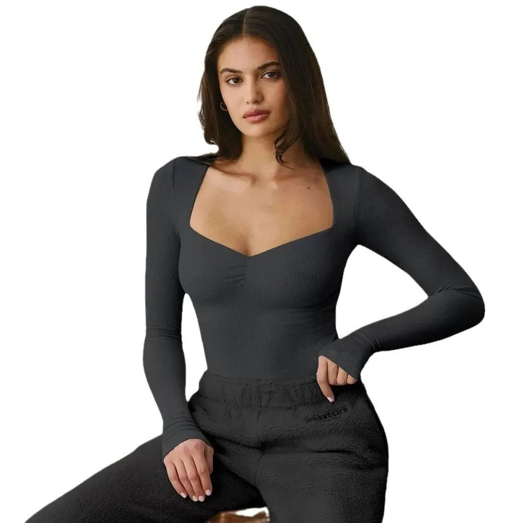 Women's Y2K square neck long-sleeve top in slim fit viscose blend, featuring a stylish design, from TrendLux Wear.