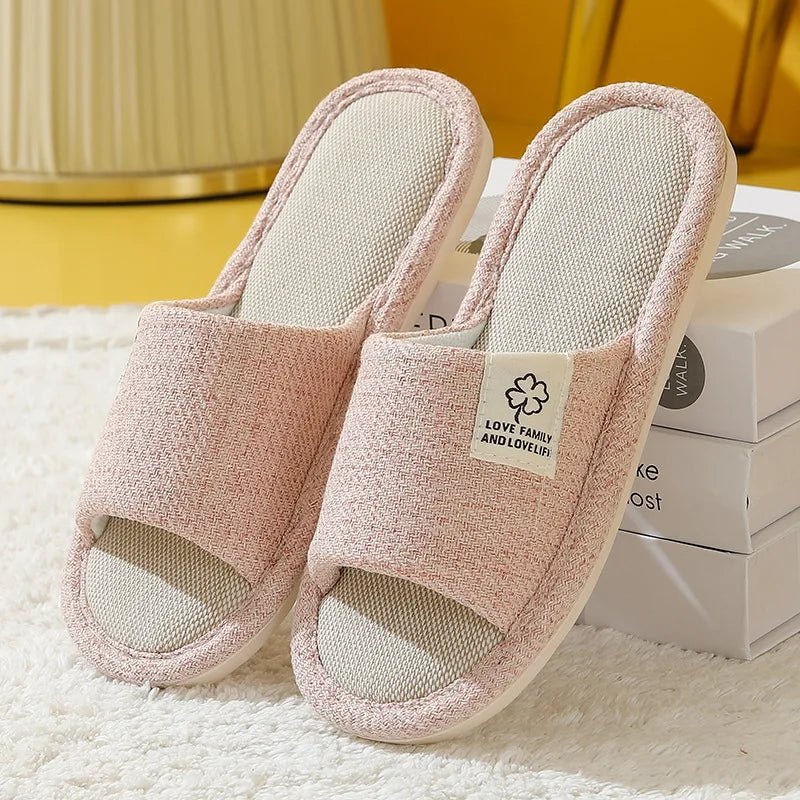 TrendLux Wear men's and women's linen open-toe slippers with breathable design for comfortable spring, summer, and autumn wear.