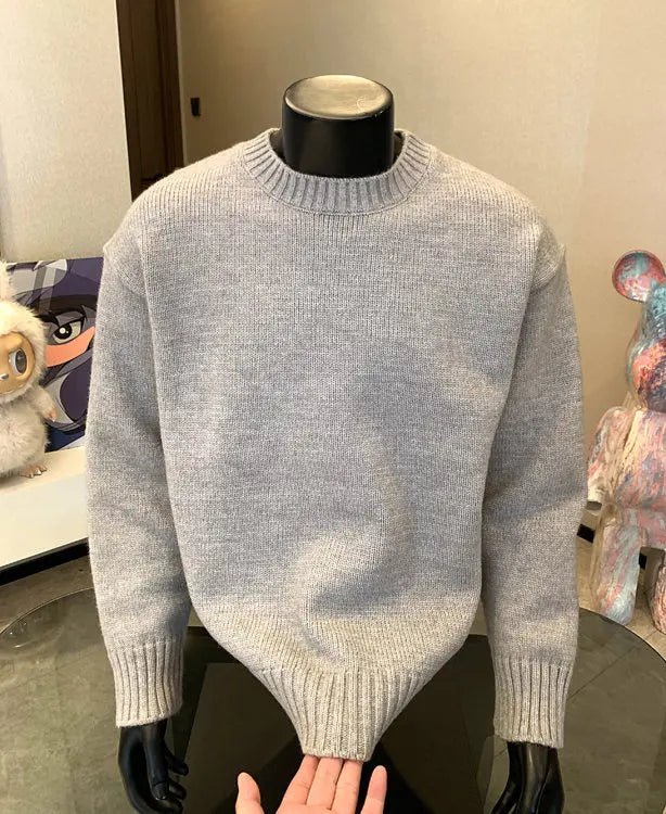 Men's cashmere-blend round neck sweater in five colors, TrendLux Wear, perfect for autumn and winter casual wear.
