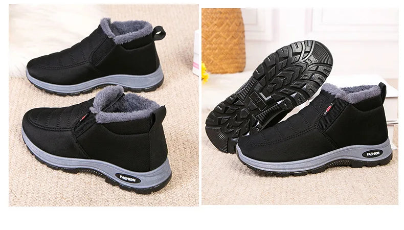 Women’s Plush Winter Snow Boots – Warm Slip-On Ankle Booties with Rubber Sole