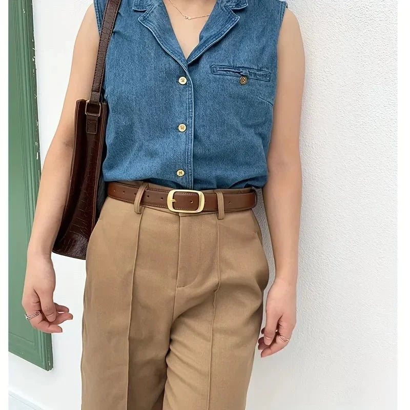 Women's PU leather belt from TrendLux Wear featuring a sleek design and adjustable buckle for versatile fashion styling.