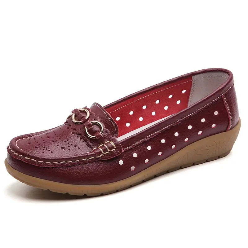 TrenLux Wear Women's Breathable Hollow Wedge Loafer Pumps — Slip-On Leather Flats, Sizes 35–44 TrenLux Wear
