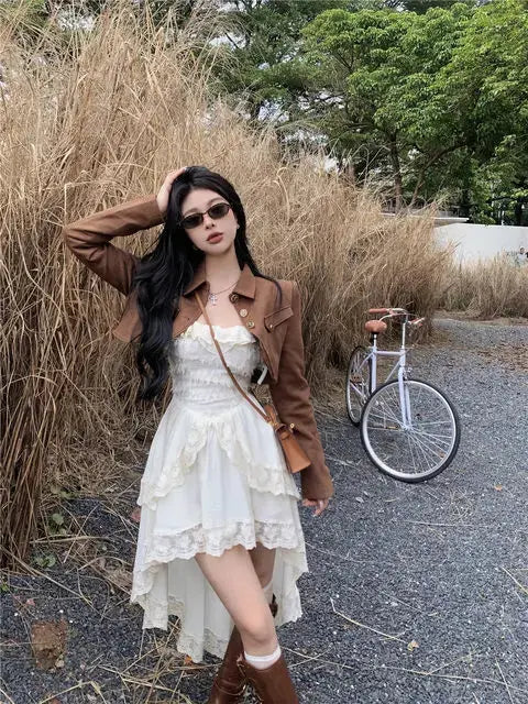 TrenLux Wear Women's Polyester-Cotton Lace Ruffle Off-Shoulder Sling Midi Dress The Glow Sanctuary