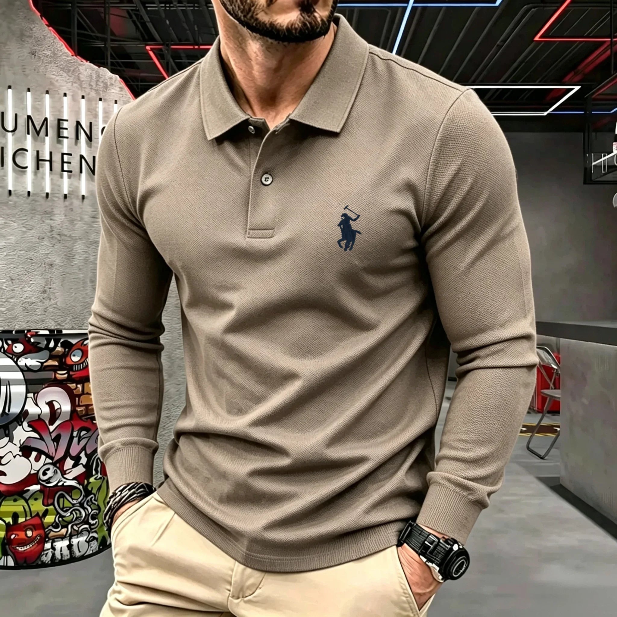Men's Cotton Long-Sleeve Polo Shirt