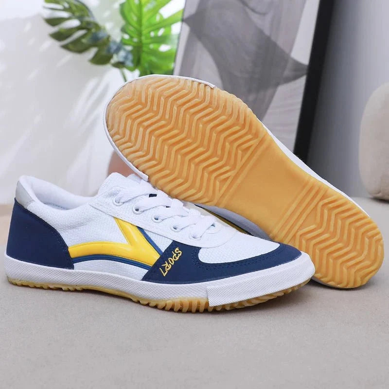 TrendLux Wear professional table tennis shoes with breathable mesh, anti-slip soles, designed for training and competition.