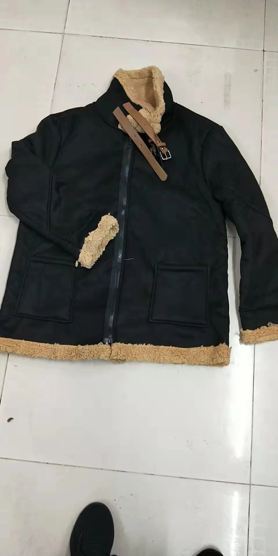 Men's Faux Leather Suede Fur-Lined Winter Jacket – Turn Down Collar Coat