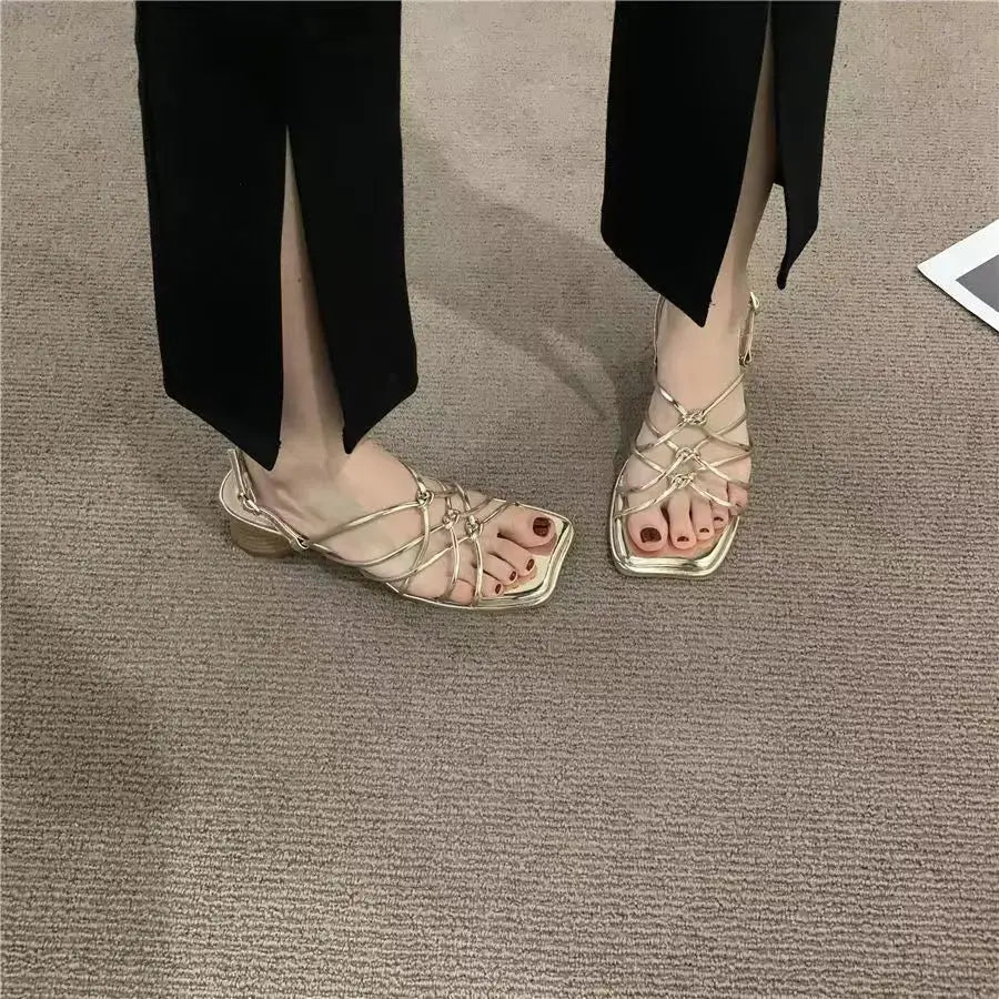 TrenLux Wear Women's PU Gladiator Low Heel Open Toe Party & Wedding Sandals TrenLux Wear