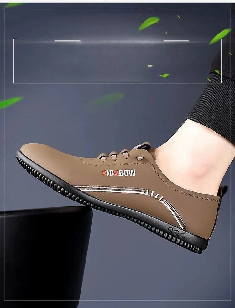 Men's soft sole leather loafers by TrendLux Wear, lightweight slip-on moccasin walking shoes with a sleek design.