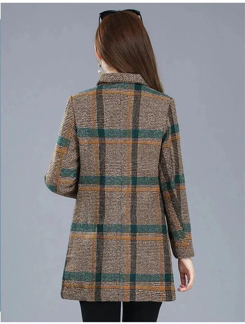 TrenLux Wear Women's Plaid Woolen Overcoat — Elegant Double-Breasted Autumn Winter Coat TrenLux Wear