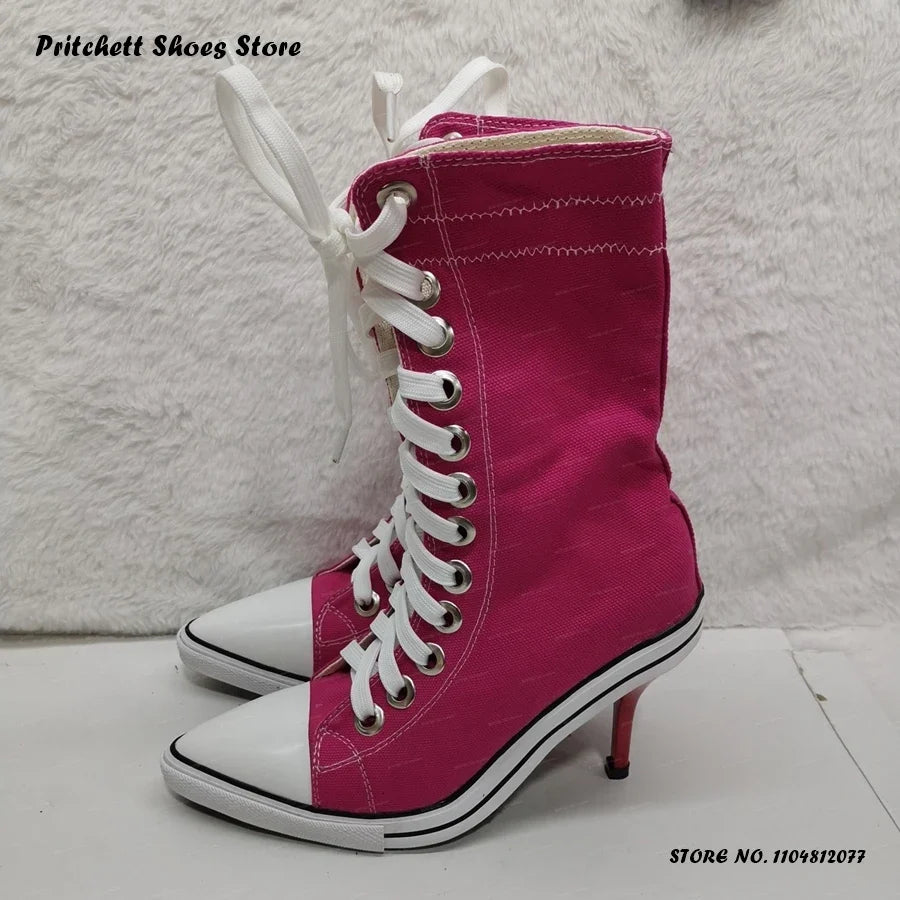 Women's Lace-Up Stiletto Ankle Boots | Pointed Toe High Heel Street Style Booties | Spring Autumn - TrendLux Wear