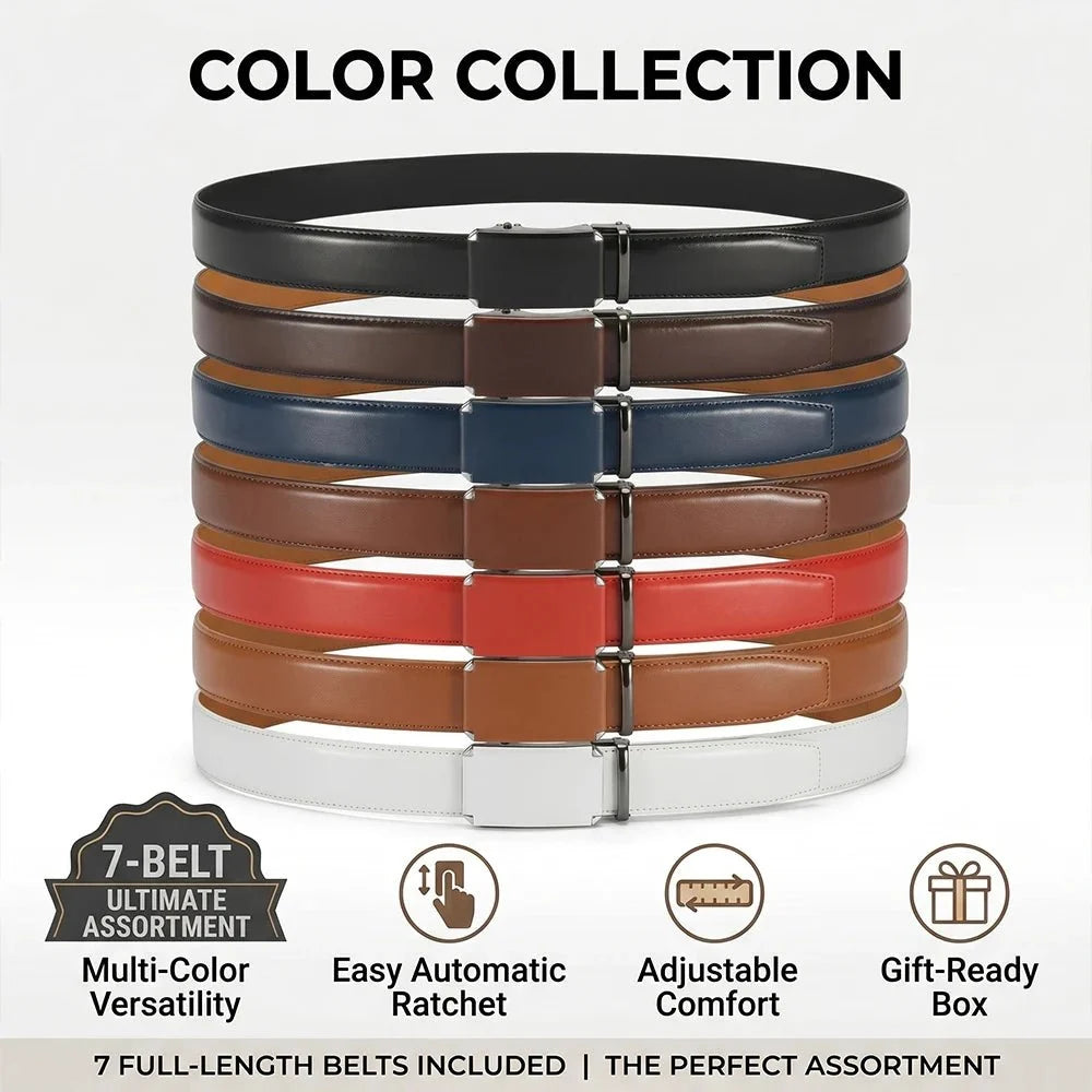 Men's leather belt by TrendLux Wear with automatic buckle and adjustable waistband, featuring a sleek design and durable leather strap.