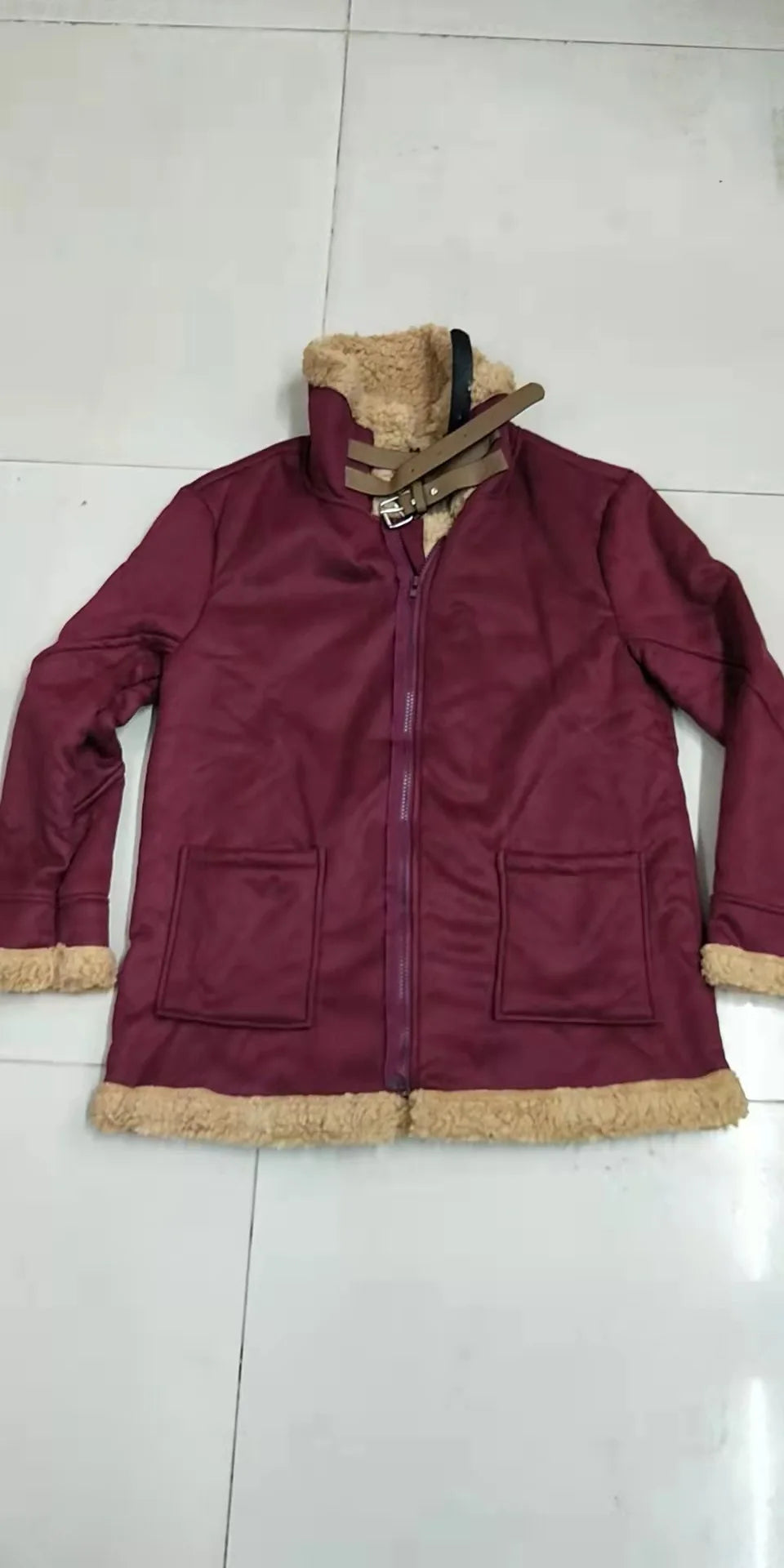 Men's Faux Leather Suede Fur-Lined Winter Jacket – Turn Down Collar Coat