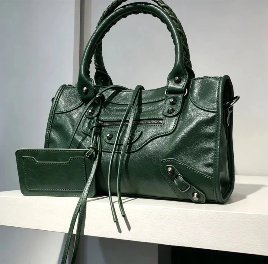 Women’s luxury motorcycle hobo handbag by TrendLux Wear, high-capacity leather bag with stylish design and multiple compartments.