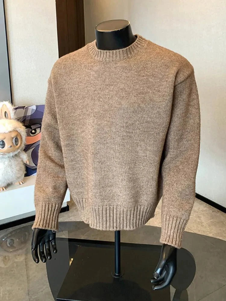 Men's cashmere-blend round neck pullover sweater by TrendLux Wear in five colors, featuring a cozy autumn winter knit design.