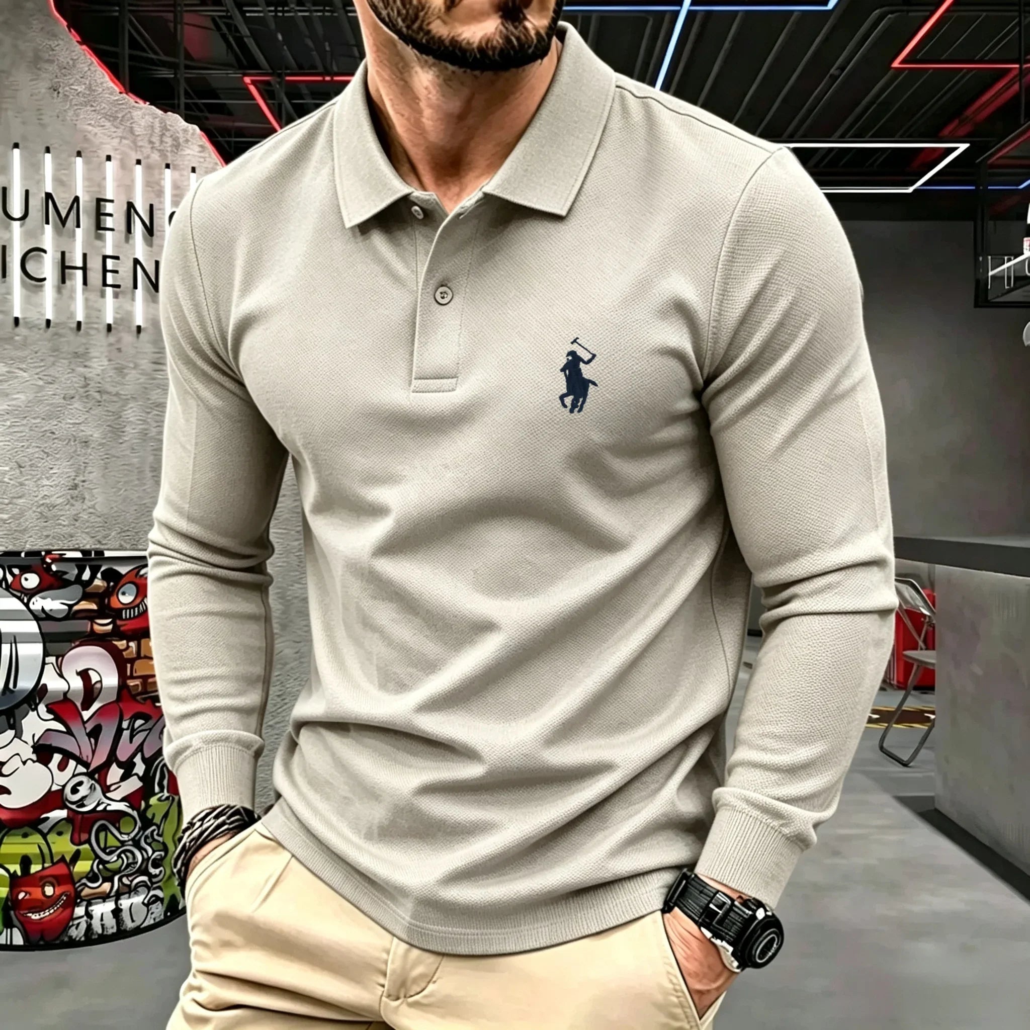 Men's Cotton Long-Sleeve Polo Shirt