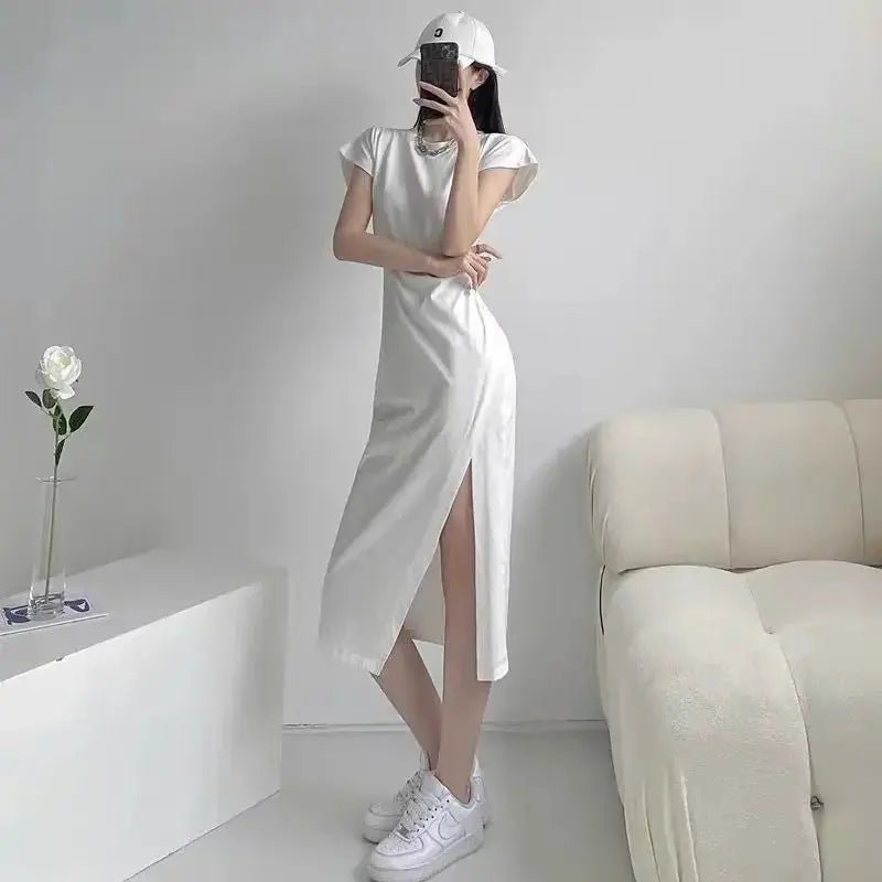 TrenLux Wear Women's Cotton Y2K Asymmetrical Hem Casual Midi Dress The Glow Sanctuary