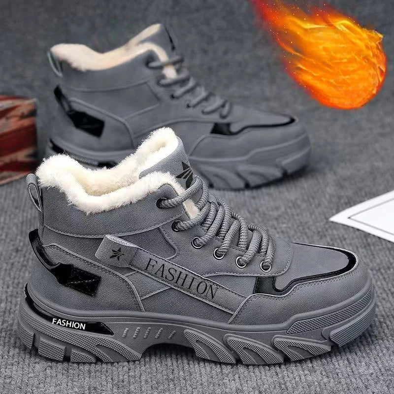Men's Classic Retro Winter Snow Boots – Warm Plush Lace-Up Outdoor Shoes