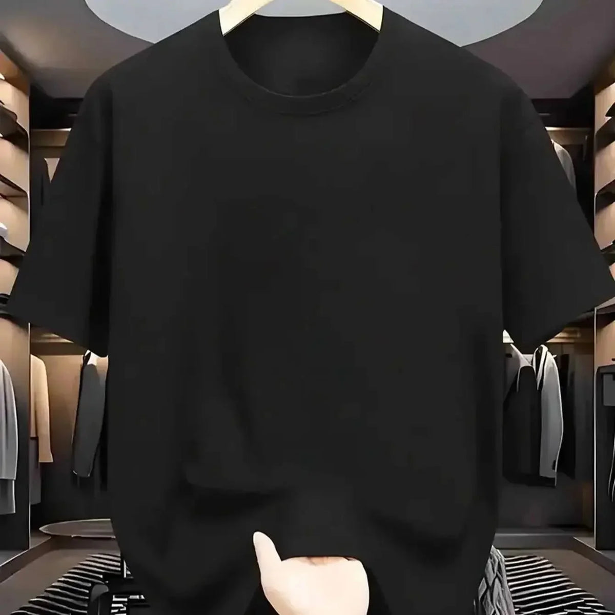 Men's TrendLux Wear crewneck T-shirt in black, red, khaki, or navy, soft breathable polyester fabric, available in S to XXL.