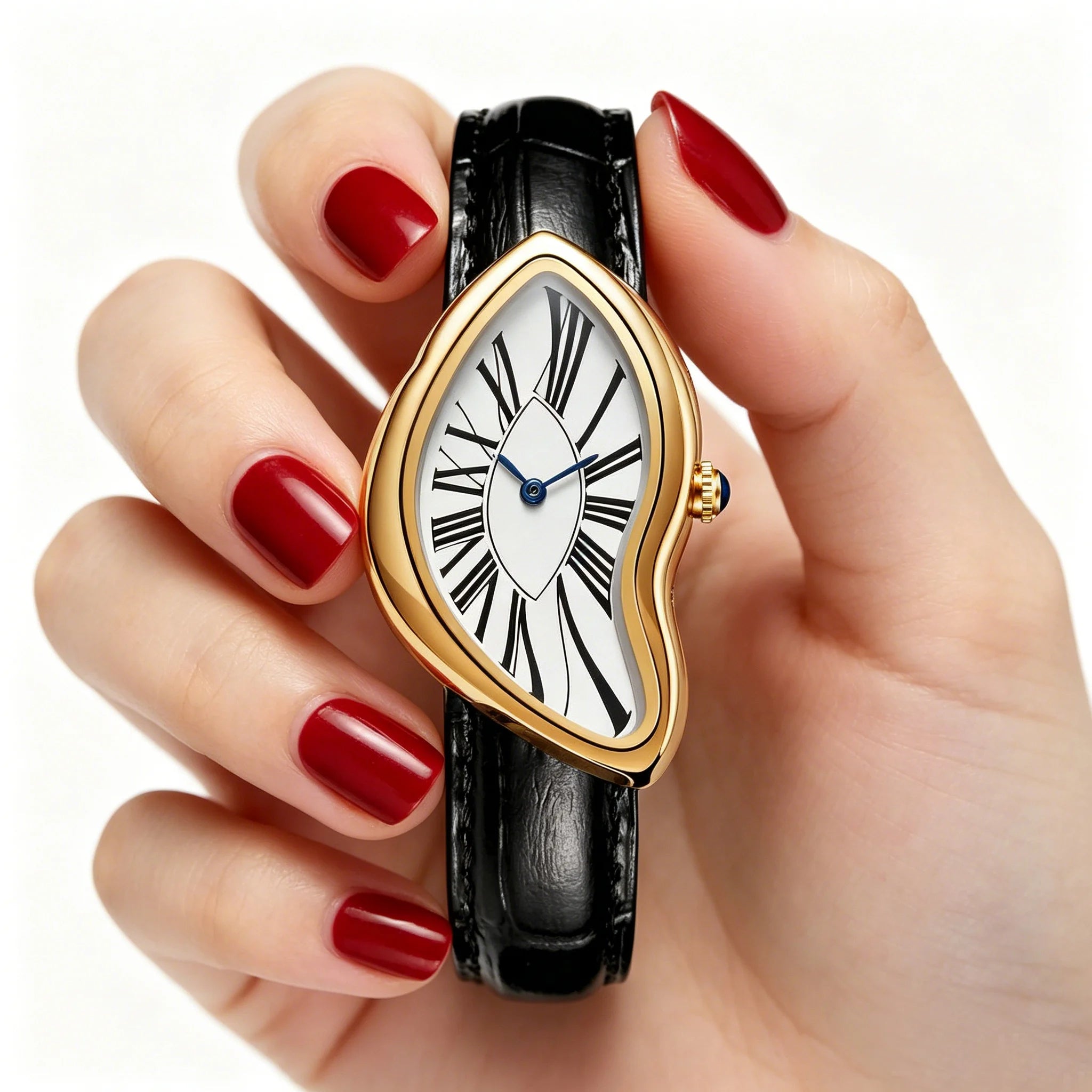 TrendLux Women's Retro Y2K Irregular Creative Alloy Case Leather Strap Quartz Watch