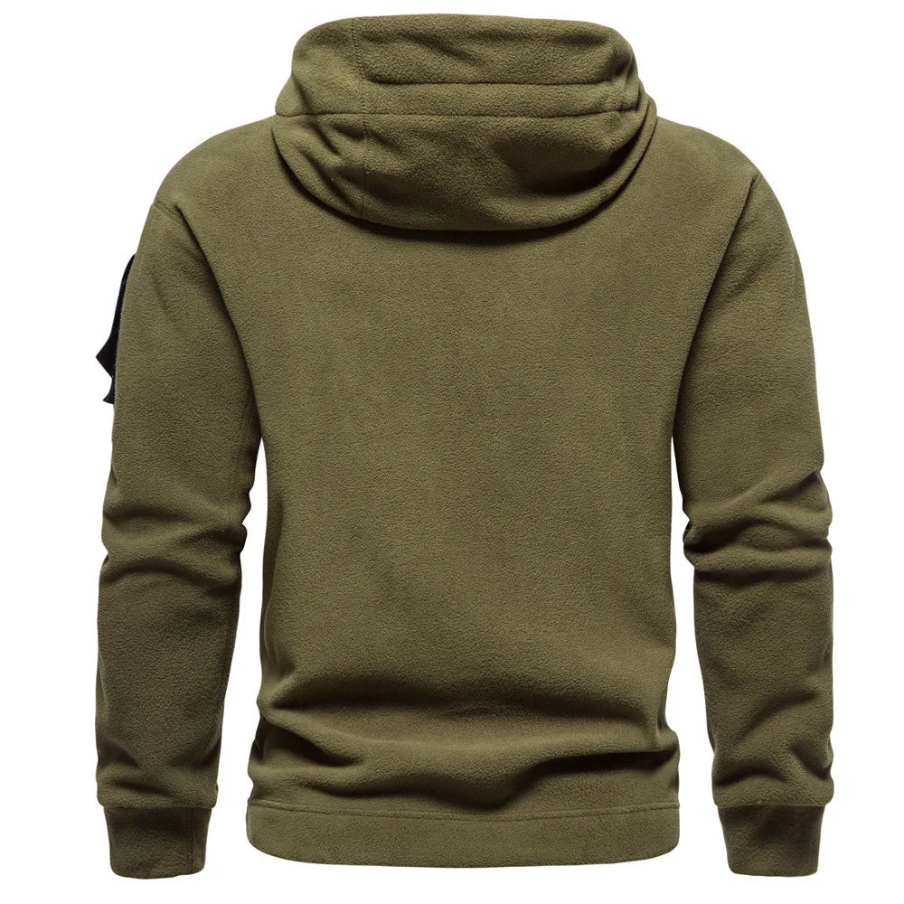 Men's tactical outdoor hoodie by TrendLux Wear, thick fleece sportswear ideal for autumn and winter outdoor activities.