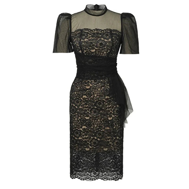 Women's Black & Lavender Lace Bodycon Midi Dress | Party & Date Night - TrendLux Wear