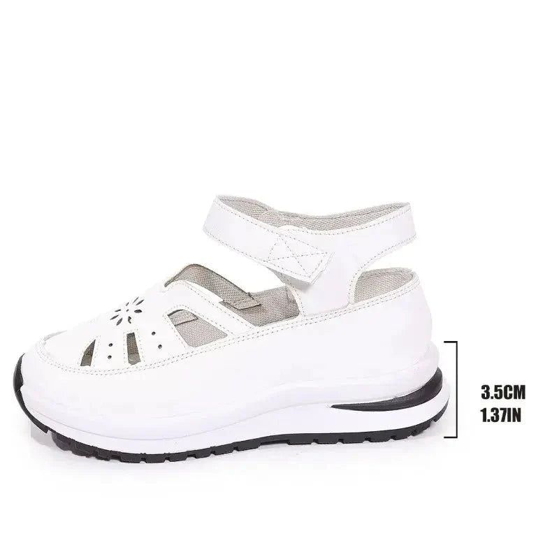 Women's PU buckle strap closed toe wedge sandals by TrendLux Wear, featuring a stylish design for office and career wear.