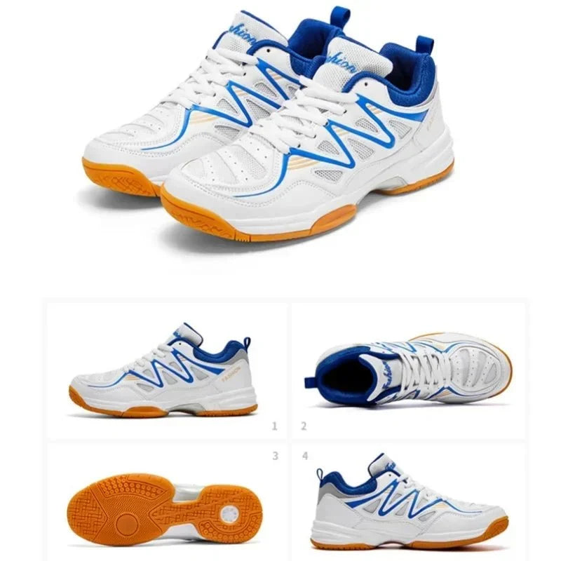 Unisex TrendLux Wear breathable court sneakers for tennis and volleyball, available in sizes 35 to 50, athletic shoe design.