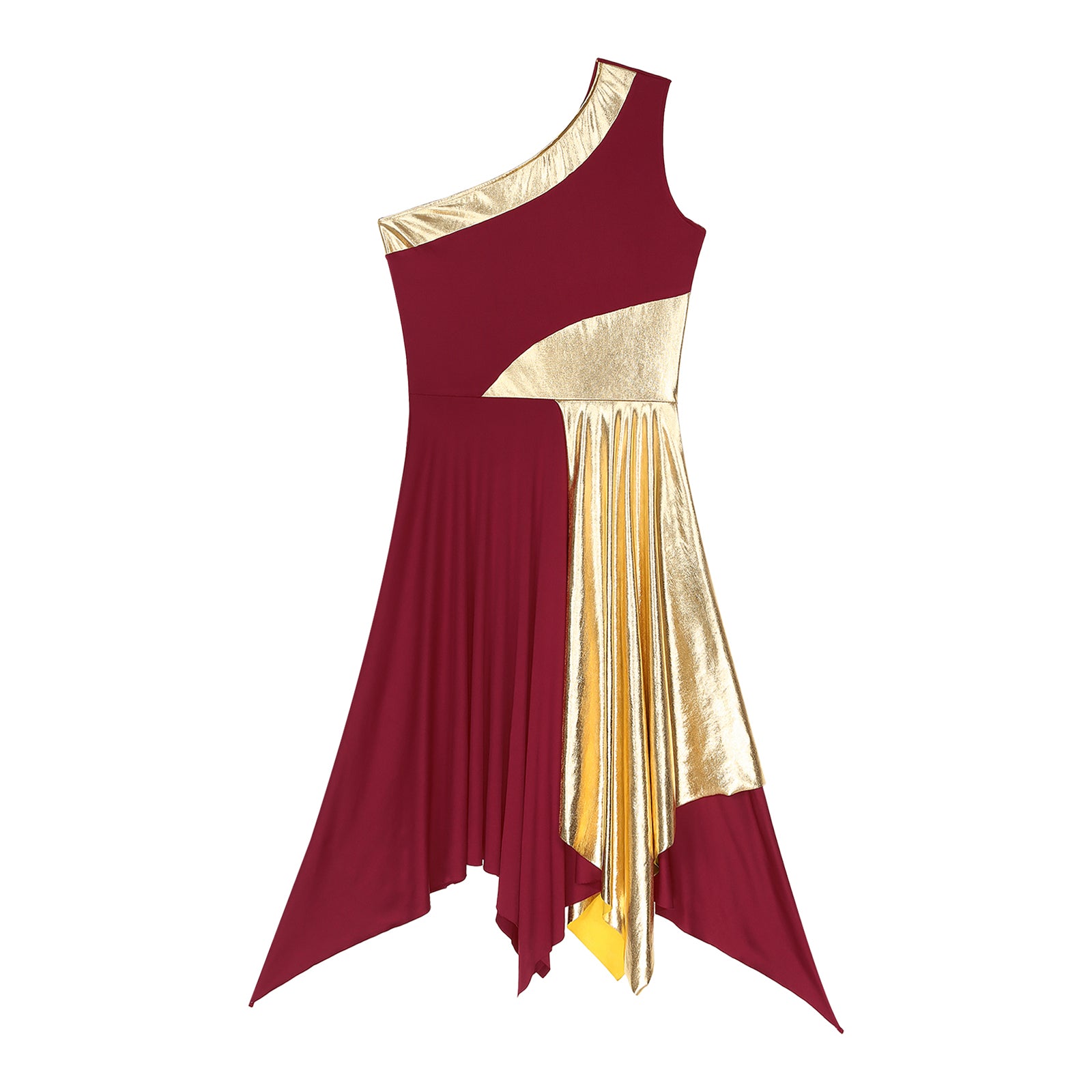 TrendLux Women's Polyester-Spandex One-Shoulder Metallic Lyrical Dance Worship Dress