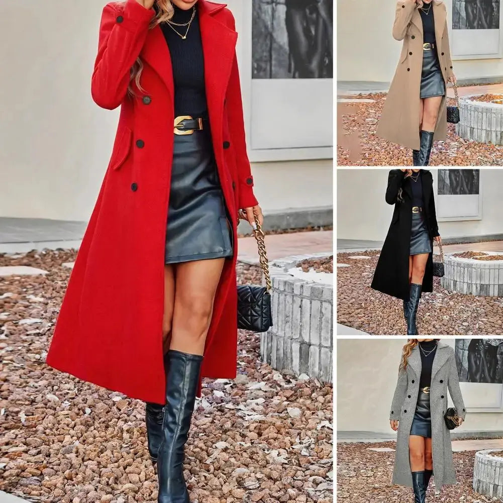 TrenLux Wear Women's Long Double-Breasted Wool Peacoat — Classic Winter Overcoat, Sizes S–XL TrenLux Wear