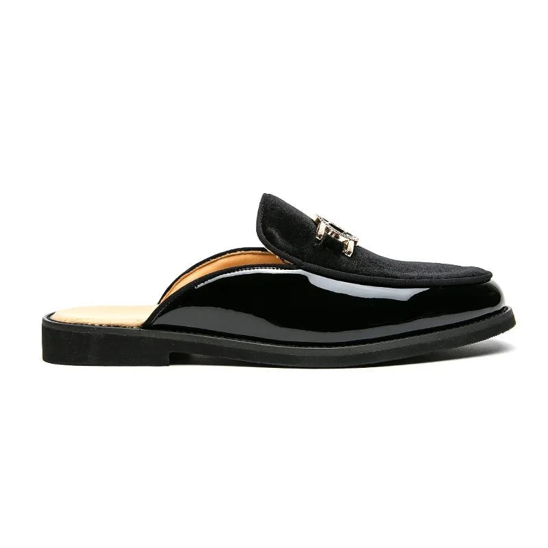 Men's black faux suede slip-on mules by TrendLux Wear, breathable casual loafers, summer flats in EU sizes 35-47.