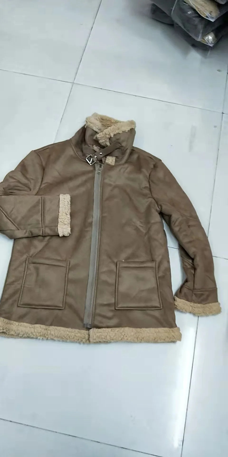 Men's Faux Leather Suede Fur-Lined Winter Jacket – Turn Down Collar Coat