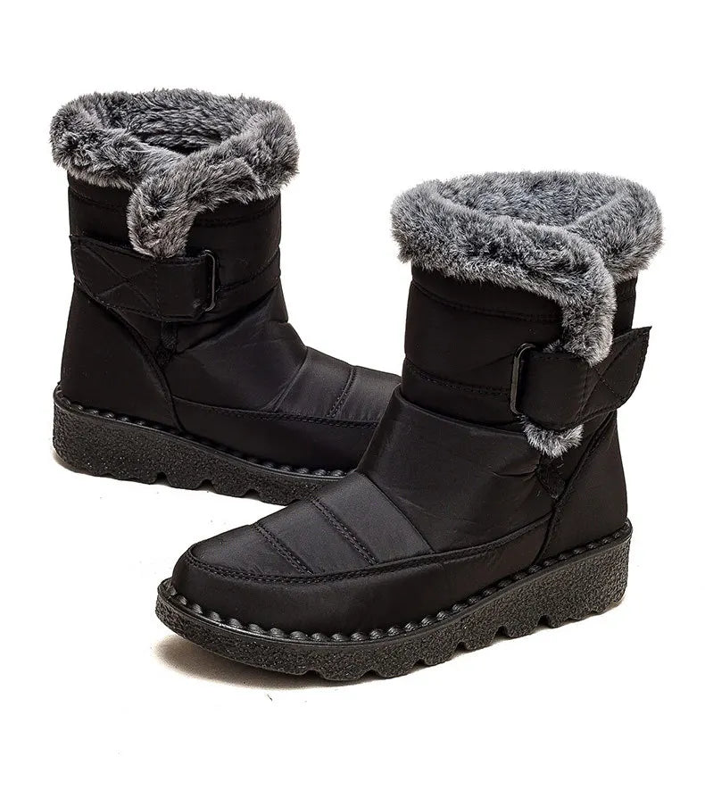 Women’s Mid-Calf Fur Lined Snow Boots – Warm Winter Walking Boots with Hook & Loop