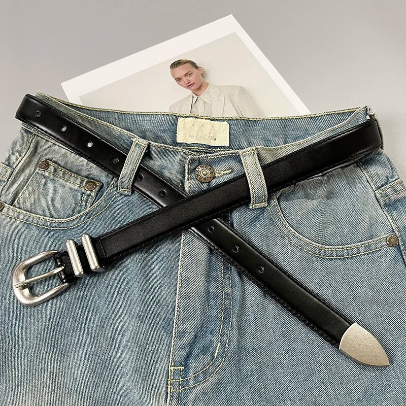Women's real leather belt from TrendLux Wear featuring a sleek, stylish design with a metal buckle for everyday fashion.