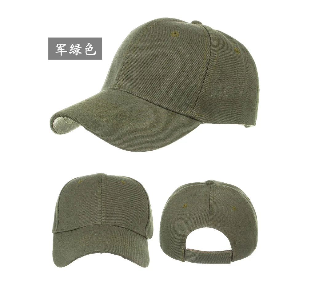 Unisex solid color baseball cap by TrendLux Wear, 5-panel structured hat in various colors, shown in a stylish front view.