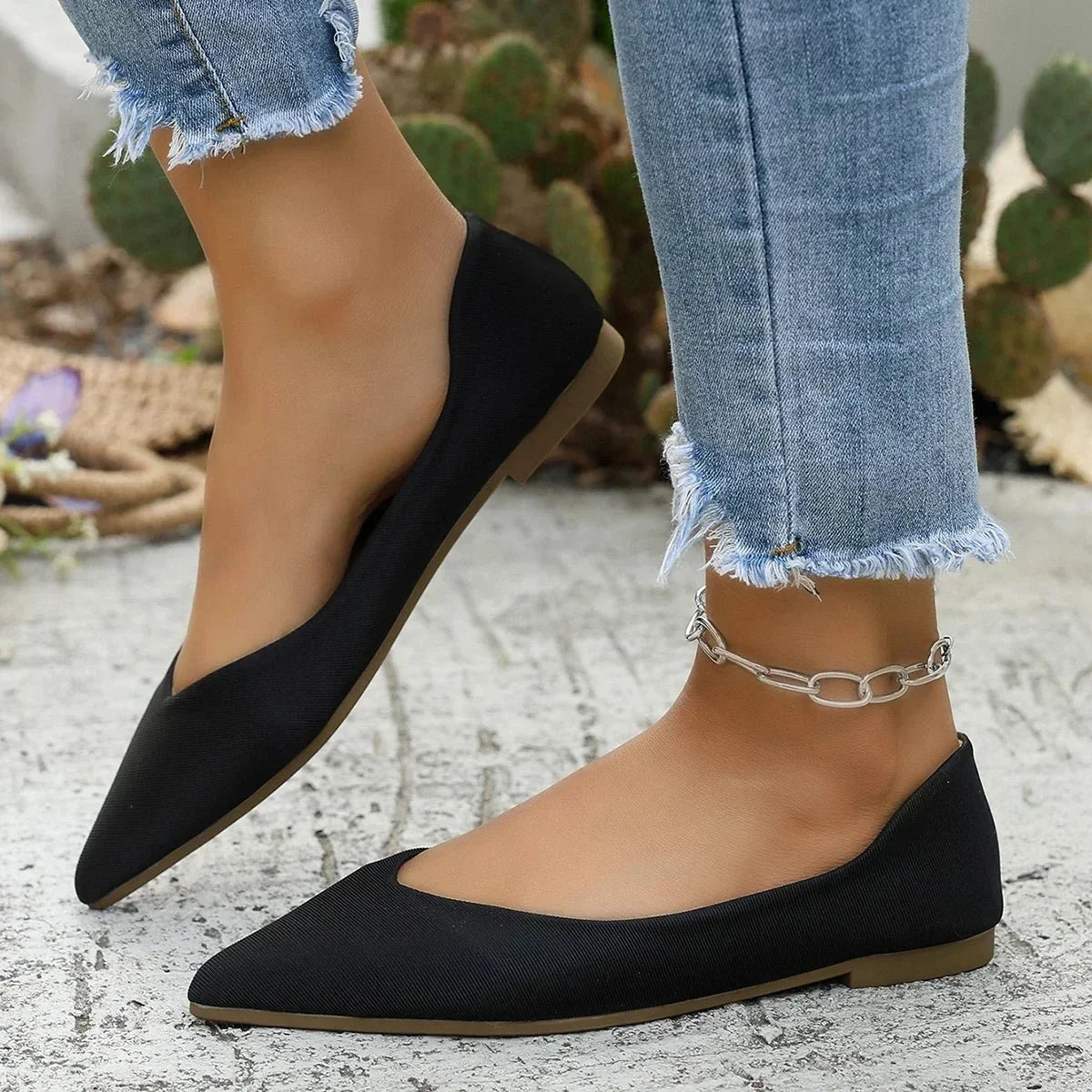 Women’s plus size lightweight slip-on ballet flats by TrendLux Wear, soft fabric with a simple, comfortable design.