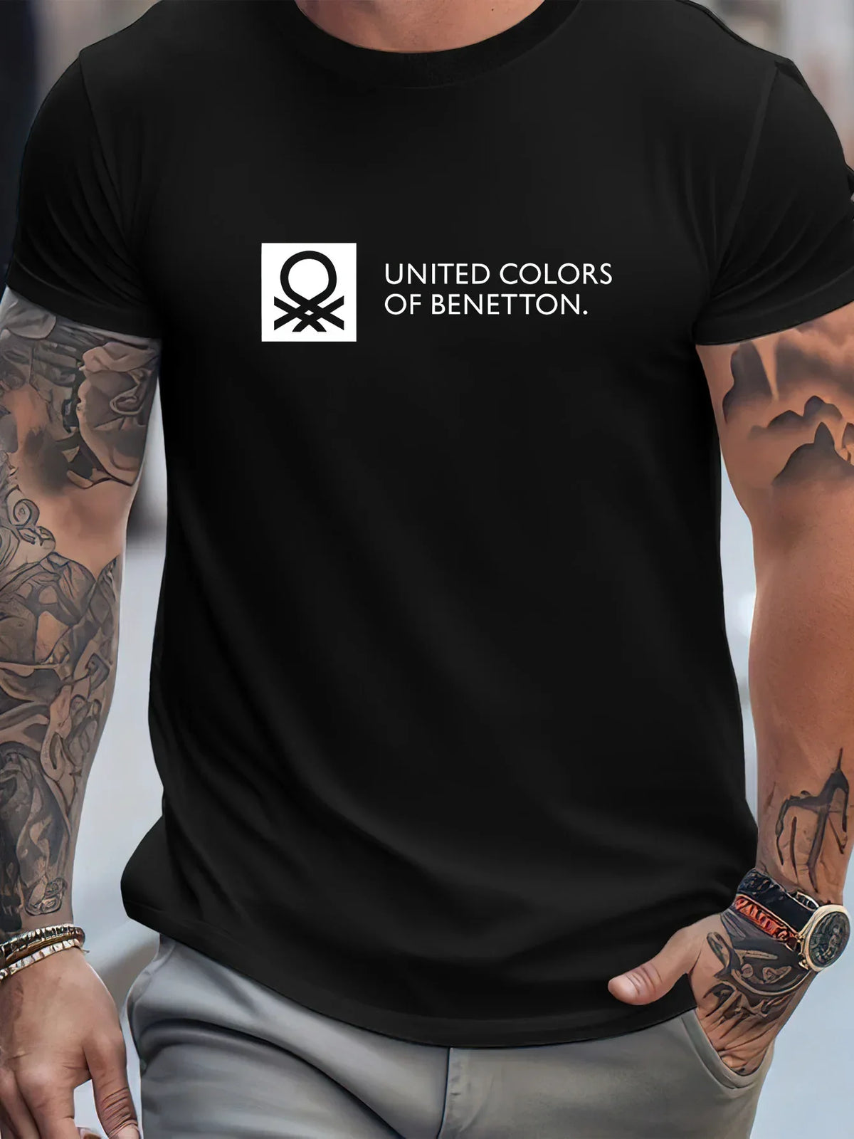 Men's quick-dry graphic T-shirt by TrendLux Wear, navy and white breathable polyester crewneck tee, size S–XXL.