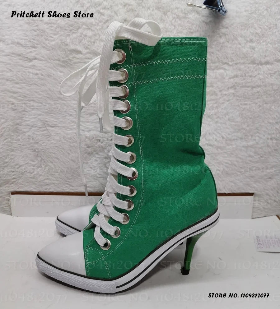 Women's Lace-Up Stiletto Ankle Boots | Pointed Toe High Heel Street Style Booties | Spring Autumn - TrendLux Wear