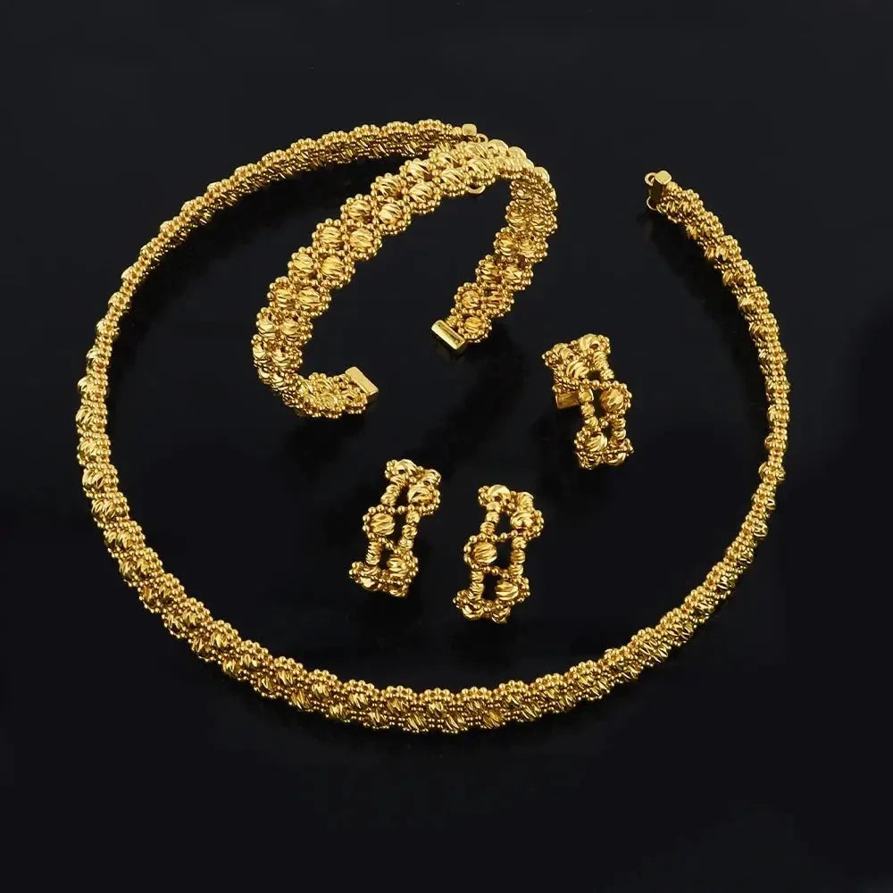 Women's gold plated charm jewelry set featuring matching necklace and earrings from TrendLux Wear.
