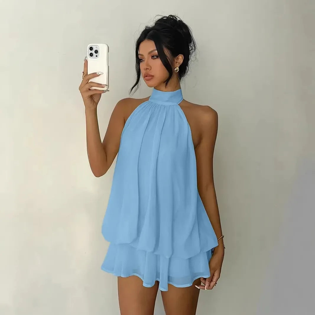 TrendLux Women's Polyester Backless Slim-Fit A-Line Beach Dress