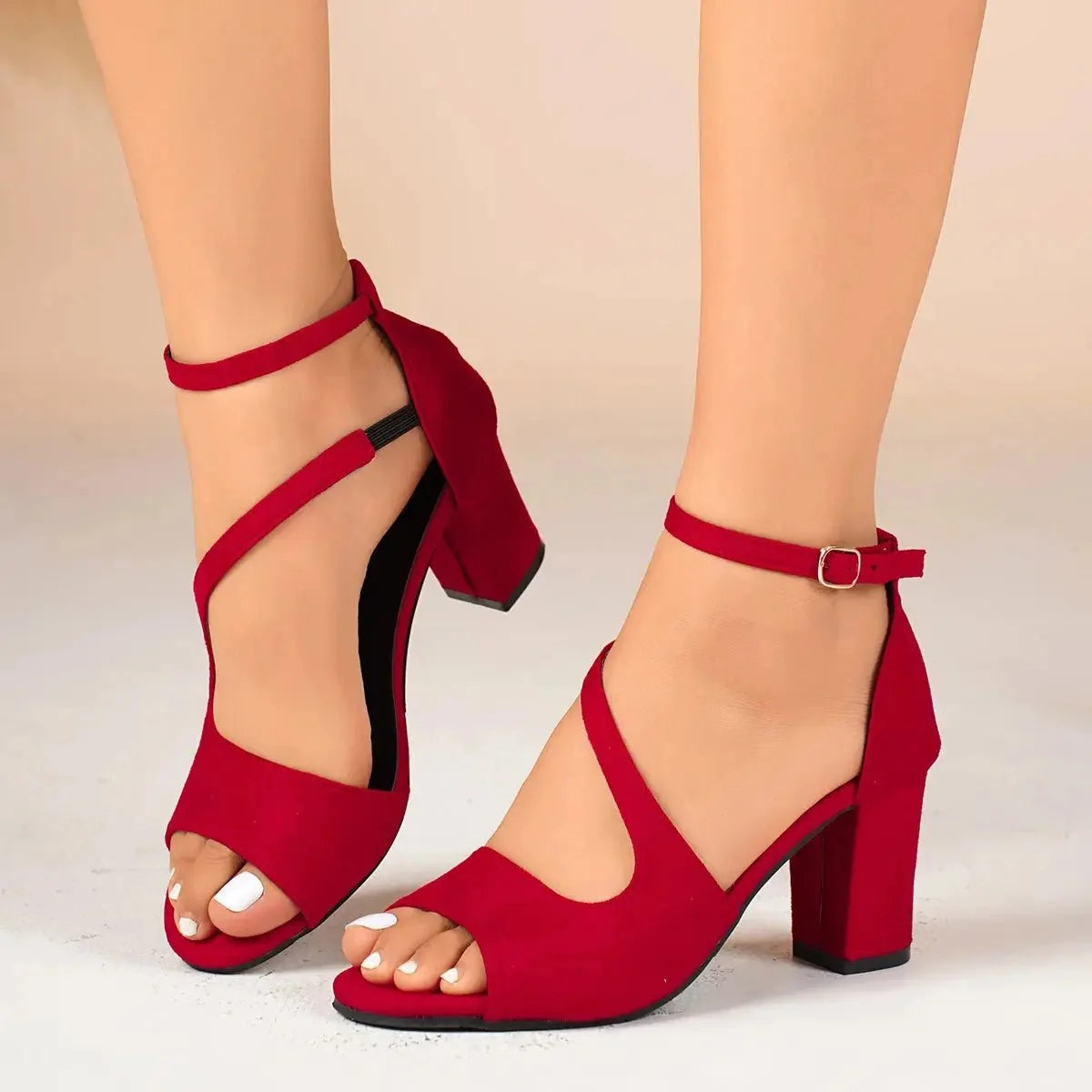 Plus size women's TrendLux Wear open toe heeled summer sandals with zip closure, ideal for office and casual summer wear.