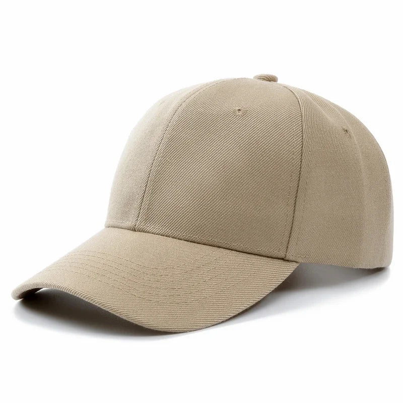 Unisex plain baseball cap by TrendLux Wear, adjustable structured hat in various colors, close-up of front view showing fit and material.