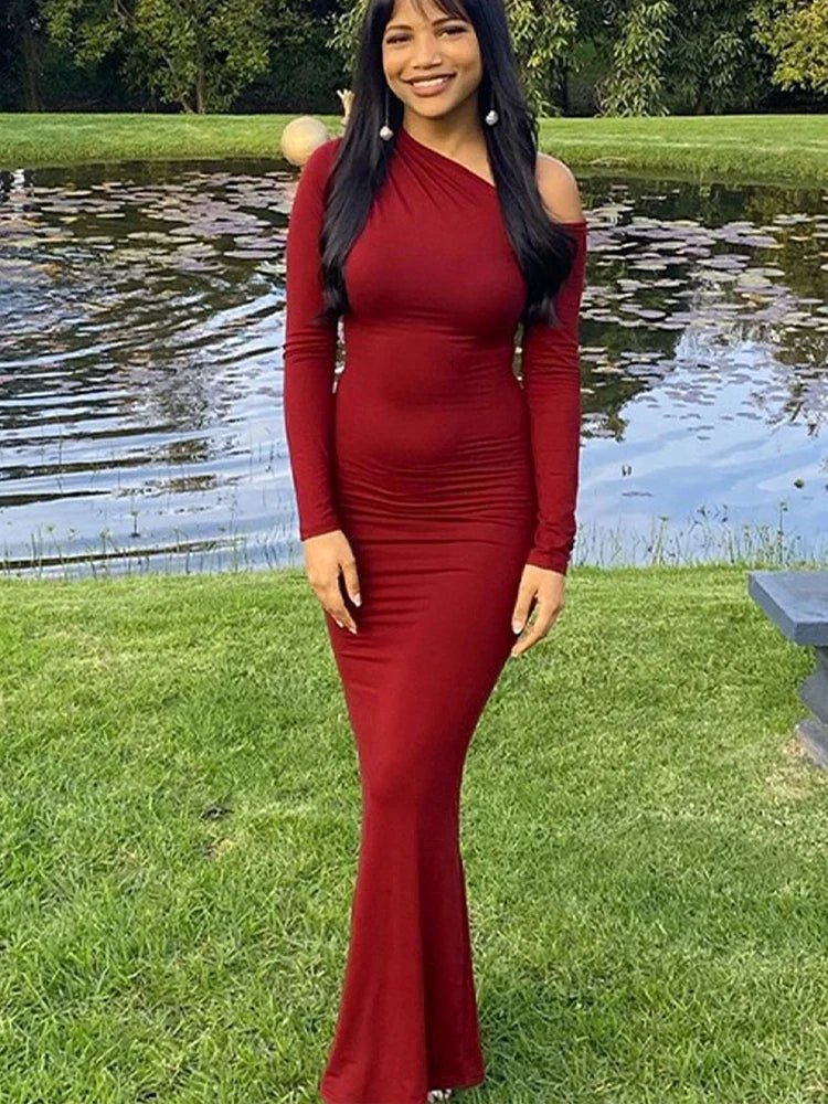 Women's one-shoulder backless slim knit dress in polyester-elastane blend, stylish club dress by The Glow Sanctuary.