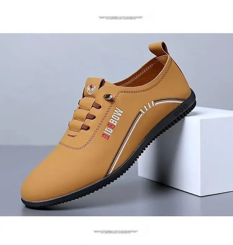 Men's leather loafers by TrendLux Wear featuring soft soles and slip-on design, lightweight moccasin-style walking shoes.